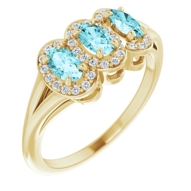 14K Yellow Natural Blue Zircon & 1/6 CTW Natural Diamond Ring